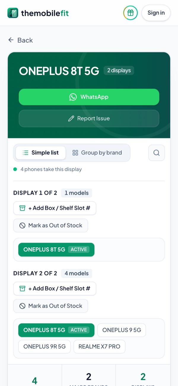 TheMobileFit display card for ONEPLUS 8T 5G: 4 phones take this display, among them ONEPLUS 8T 5G, ONEPLUS 9 5G and ONEPLUS 9R 5G, with model codes such as KB2001.