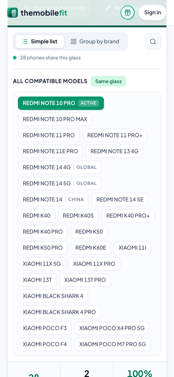 The REDMI NOTE 10 PRO's compatible models in TheMobileFit: 28 phones share this glass, among them REDMI K40, REDMI K40 PRO, REDMI K40 PRO+, REDMI K40S and REDMI K50.